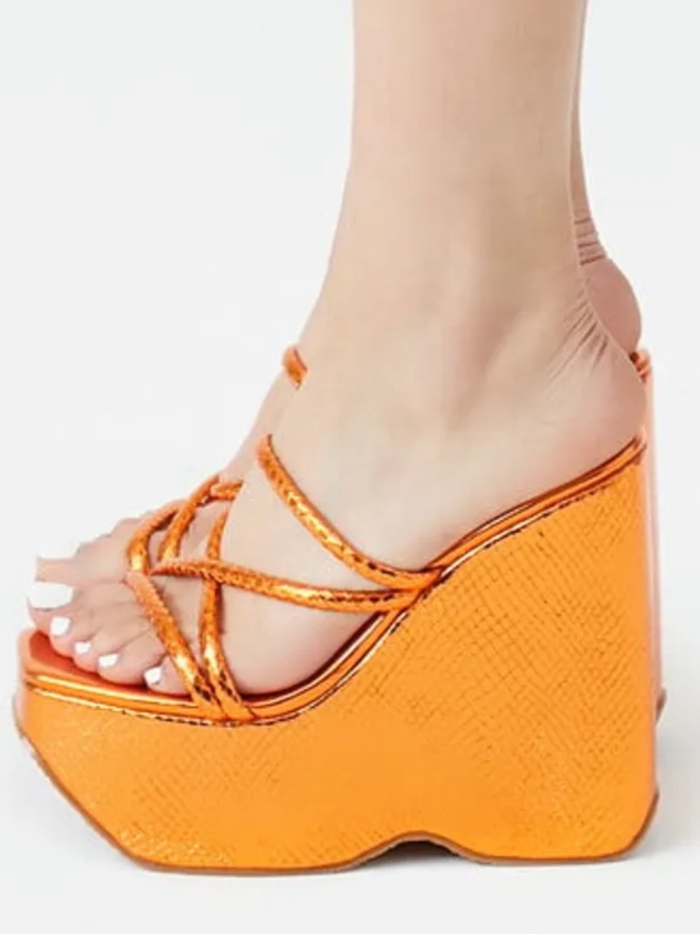 So Me Metallic Orange Braided-Strap Platform Wedges size 7